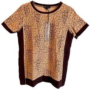 DG2 by Diane Gilman Animal Print Short Sleeve Soft Terry Knit Top Medium NEW